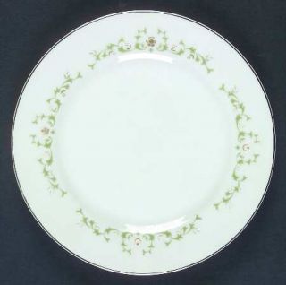 Sheffield Elegance Salad Plate, Fine China Dinnerware   White Flowers, Green Lea
