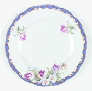 Bell China Narcissus (Blue) Salad Plate, Fine China Dinnerware   Blue Border, Ta