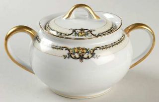 Noritake Lasalle Sugar Bowl & Lid, Fine China Dinnerware   Fruit Urns, Black Scr