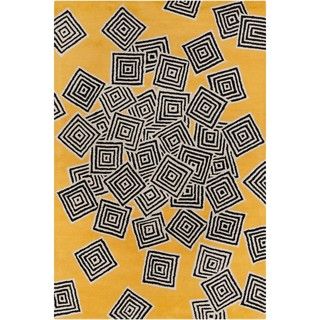 Allie Handmade Geometric Yellow Wool Rug (5 X 76)