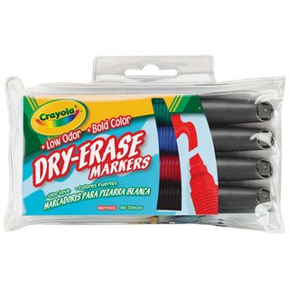Crayola Dry erase Markers (pack Of 4) (Black; blue; green and red Vinyl pouch for easy access and storagePlastic Conforms to ASTM D4236Not for children under 3 yearsAWARD Learning Magazine Teachers Choice in 2007 and 2008WARNING Choking Hazard small par