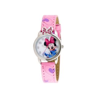 Disney Pink Leather Strap Minnie Mouse Watch, Girls