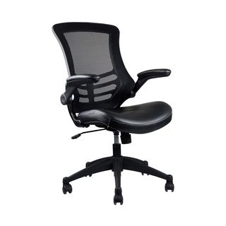 Black Mid back Deluxe Mesh Office Chair (Black Material Nylon, acrylic and meshProduct Weight 33 poundsBreathable mesh back support Lumbar supportTechniFlex upholstery cushion seatFlip up armrests Pneumatic adjustable height with tilt tension controlFiv