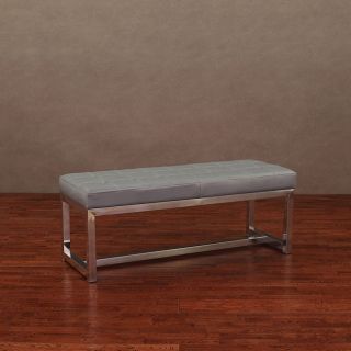 Liberty Charcoal Grey Leather Bench (Stainless steelFrame Finish PolishedFire retardant foam cushioningShips fully assembledSeat height 18.5 inchesMeasurements 18.5 inches high x 48 inches wide x 18 inches deep Avoid placing your furniture in direct su