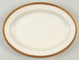 Fitz & Floyd Roanoke 14 Oval Serving Platter, Fine China Dinnerware   Gold Encr