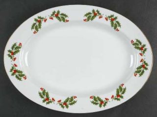 Kashima Christmas Holly (Smooth Edge,Coupe) 14 Oval Serving Platter, Fine China