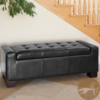 Christopher Knight Home Guernsey Black Leather Wood frame Storage Ottoman (51 X 21 X 18)