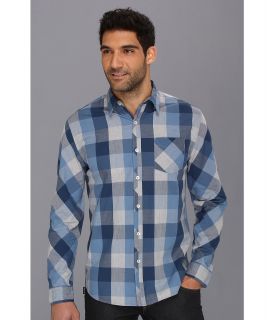 DKNY Jeans L/S Oversized Heather Gingham Shirt Casual Press Mens Long Sleeve Button Up (Blue)