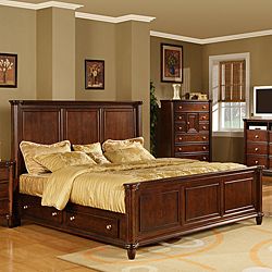 Hawthorne King Bed With 4 drawers (Kiln dried solid poplar and birch veneersFinish Brown cherry finishHeavily crowned and beveled for a traditional lookRounded pilasters ending in beautifully curved feet Four (4) drawers offer an abundance of storageStor