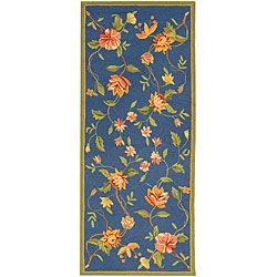 Hand hooked Garden Blue Wool Runner (26 X 6) (BluePattern FloralMeasures 0.375 inch thickTip We recommend the use of a non skid pad to keep the rug in place on smooth surfaces.All rug sizes are approximate. Due to the difference of monitor colors, some 