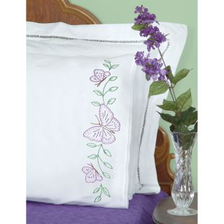Stamped Pillowcases With White Lace Edge 2/pkg butterflies (white. )