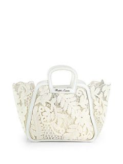 Ralph Lauren Collection Leather Trimmed Lace Tote   White