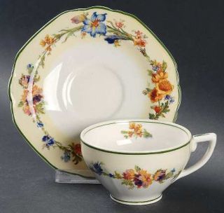 Grindley Fleurette, The Flat Cup & Saucer Set, Fine China Dinnerware   Windsor I