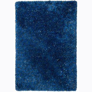 Hand woven Mandara Blue Shag Polyester Rug (5 X 76) (Black, SilverPattern ShagTip We recommend the use of a  non skid pad to keep the rug in place on smooth surfaces. All rug sizes are approximate. Due to the difference of monitor colors, some rug color