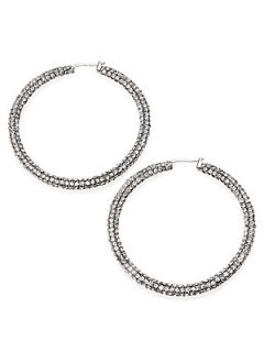 ABS by Allen Schwartz Jewelry Pave Hoop Earrings/2.25   Silver