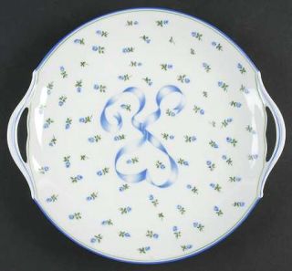 Ceralene Romantique Blue Handled Cake Plate, Fine China Dinnerware   Blue Ribbon
