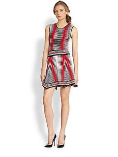 Torn by Ronny Kobo Malu Printed Knit Fit and Flare Dress   Red