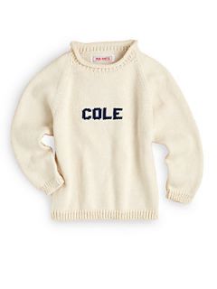 MJK Knits Toddlers & Kids Personalized Name Sweater   Ivory Blue