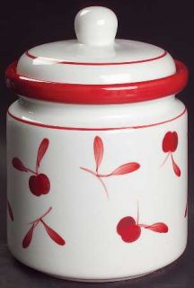 Dansk Bing Large Canister, Fine China Dinnerware   Red Cherries, Red Bands