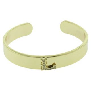 L Initial Cuff Bracelet with Crystal Stones   Gold