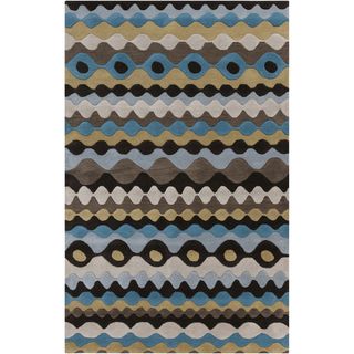 Hand tufted Brown Geo Teal Blue Geometric Shapes Wool Rug (33 X 53)