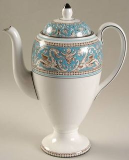 Wedgwood Florentine Turquoise No Center,White Coffee Pot & Lid, Fine China Dinne
