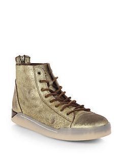 Diesel Tempus Diamond Cracked Suede High Top Sneakers   Gold