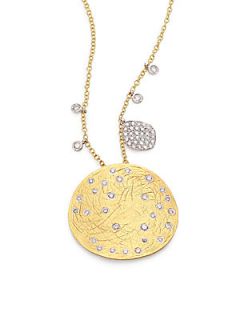 Meira T Diamond, 14K Yellow & White Gold Disc Pendant Necklace   Gold Silver