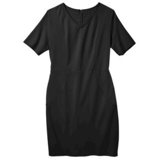 Merona Womens Plus Size V Neck Colorblock Ponte Dress   Black 4
