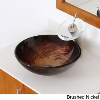 Elite Modern Design Brown Glass Bathroom Vessel Sink And Waterfall Faucet (BronzeInterior/exterior BothFaucet settings VesselType BathroomMaterial GlassHole size requirements 1.75 inch standard drain opening Assembly required NoOversized glass bowl 