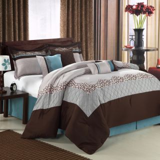 Mustang Brown 12 piece Bed In A Bag With Sheet Set (Grey/Brown Style Contemporary Comforter reverse SolidPattern Embroidered motifs, scrolls and delicate pin tucks Comforters are well stuffed Bedskirt drop length 18 inchesSheet weave Plain Fitted she