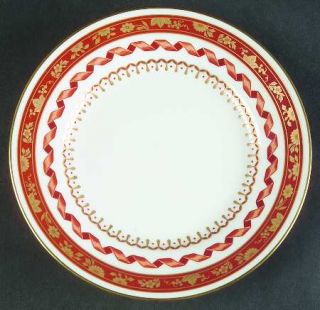 Richard Ginori Pincio Red Salad Plate, Fine China Dinnerware   Rust/Gold Bands O