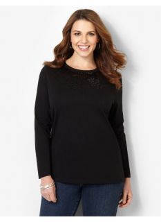 Catherines Plus Size Gleaming Sequins Tee   Womens Size 3X, Black