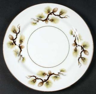 Narumi Shasta Pine White Salad Plate, Fine China Dinnerware   Gray/Brown Pinecon