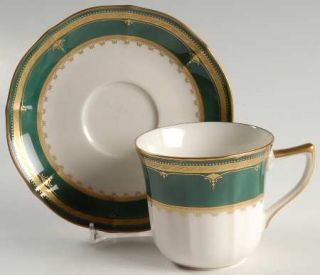 Noritake Solemn Emerald Flat Cup & Saucer Set, Fine China Dinnerware   Baroque,