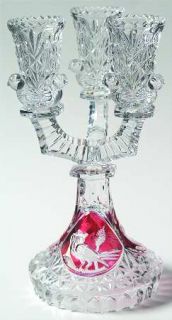 Hofbauer Byrdes Collection Ruby (The) 3 Light Candlestick   Pressed, Cut Bird, R