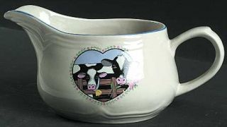 Tienshan Buttercup Gravy Boat, Fine China Dinnerware   Cows On Fences, Blue Hear