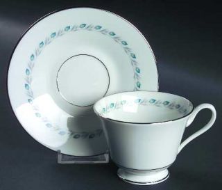 Oxford (Div of Lenox) Bluefield Footed Cup & Saucer Set, Fine China Dinnerware  