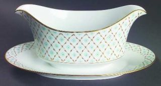 Sango Firenza Gravy Boat with Attached Underplate, Fine China Dinnerware   Blue