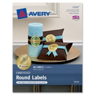 Avery Labels Embossed Round Labels 41467, Matte Gold Foil, 2 Diameter, Pack,
