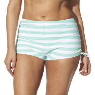Womens Plus Size Side Tie Swim Shorts   Mint Green/White 16W