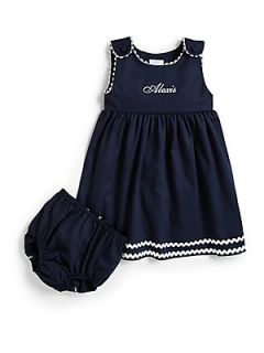 Princess Linens Infants Personalized Dress & Diaper Cover Set   Navy