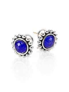 Lagos Lapis & Sterling Silver Button Earrings   Lapis