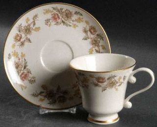 Belcrest Autumn Footed Cup & Saucer Set, Fine China Dinnerware   Pink,Yellow,Gre