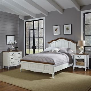 The French Countryside King Bed, Night Stand, And Chest (Distressed oak and rubbed white or distressed oak and rubbed black Materials Hardwood solids, engineered wood, and oak veneersFinish Distressed oak and rubbed white or distressed oak and rubbed bl
