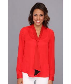 Anne Klein L/S Tie Neck Blouse Womens Blouse (Red)
