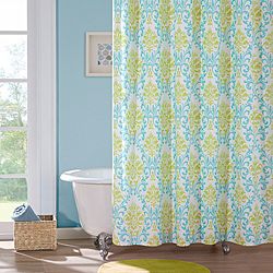 Paige Apple green/teal Damask pattern Polyester Shower Curtain