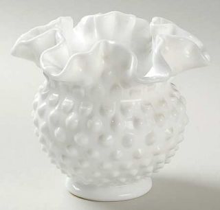 Fenton Hobnail Milk Glass 4 1/2 Inch Miniature Double Crimp Vase   Milk Glass