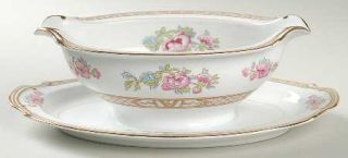 Noritake Carleton Gravy Boat with Attached Underplate, Fine China Dinnerware   T