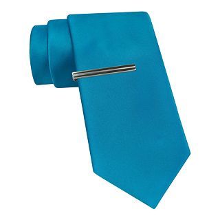 JF J.Ferrar JF J. Ferrar Solid Tie w/ Tie Bar, Blue, Mens